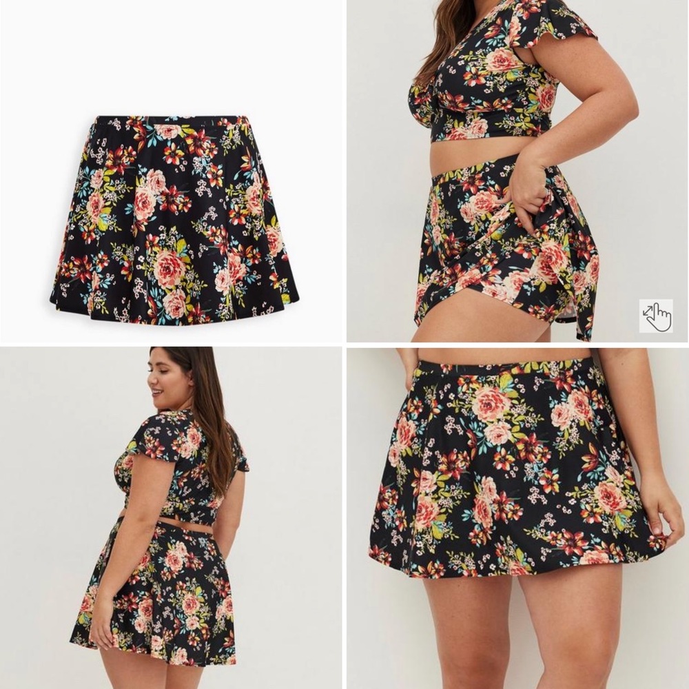 Torrid High-Rise Long Swim Skirt With Short color Darlene Floral Sz 2